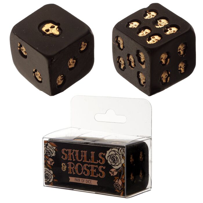 Ensemble 2 Dés Skulls & Roses - Noir & Crânes Dorés