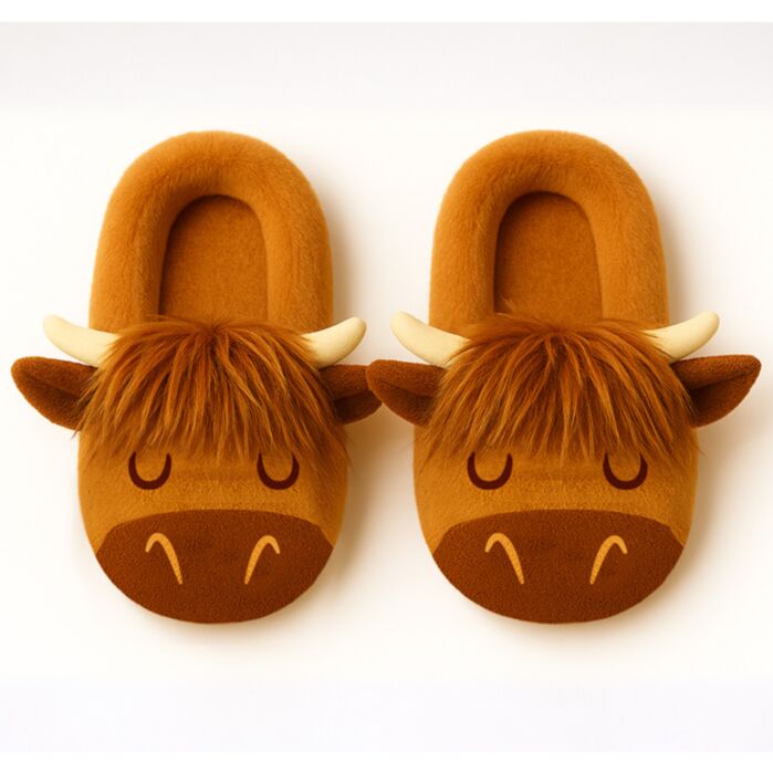 Chaussons Anti-dérapants Peluchés (EU39-41/UK6-8) - Vache des Highland Coo Cow 