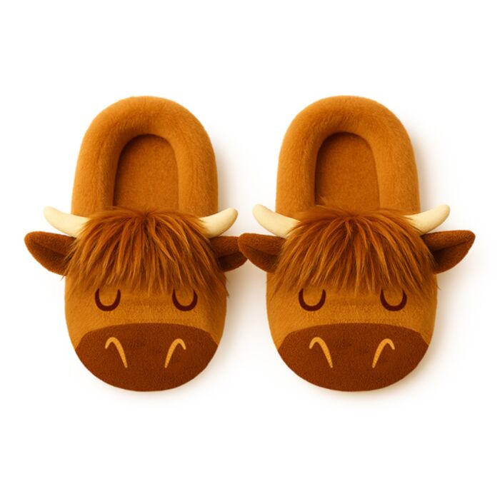 Chaussons Anti-dérapants Peluchés (EU36-38/UK3-5) - Vache des Highland Coo Cow 