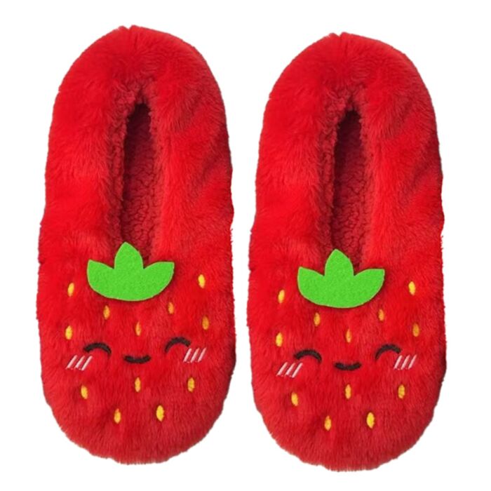 Chaussons Anti-dérapants Peluchés (EU39-41/UK6-8) -Foodiemals Fraise 