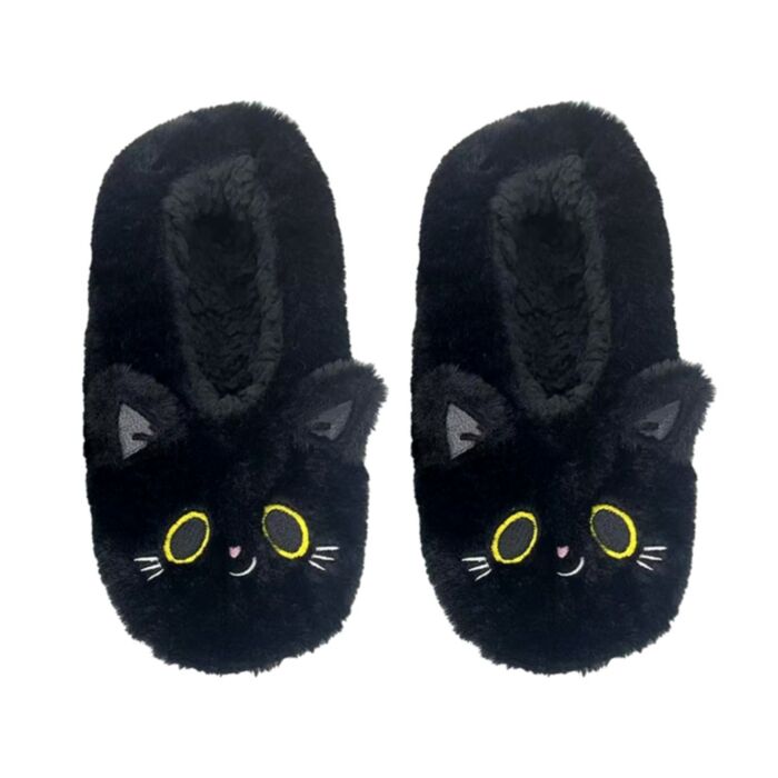 Chaussons Anti-dérapants Peluchés (EU36-38/UK3-5) - Lucky le Chat Noir