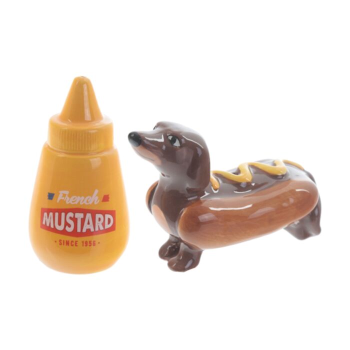 Ensemble Salière & Poivrière Fast Food - Hot Dog Teckel Chien Saucisse Moutarde