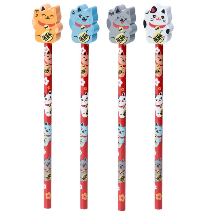 Crayon avec Embout Gomme Maneki Neko  - Chat Porte-bonheur