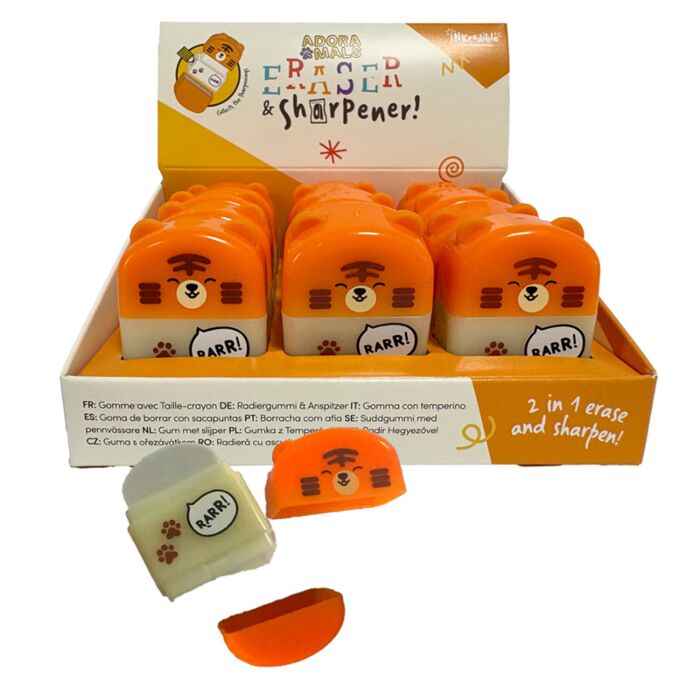 Taille-crayon & gomme Tigre 2 en 1 -Adoramals 