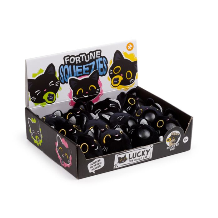 Jouet Peluché à Presser Queasy Squeezies - Lucky le Chat Noir Voyant