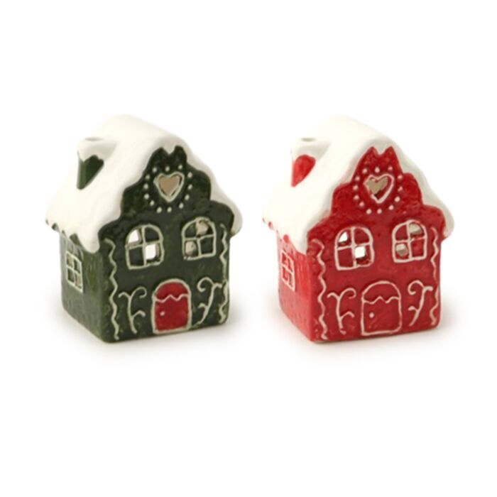 Photophore Maison Pain d'épices Noël - Rouge & Verte
