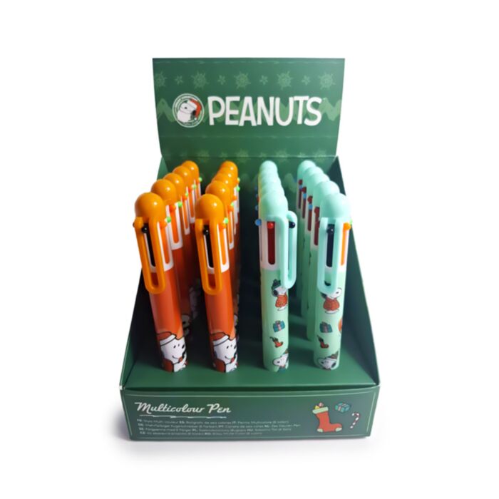 Stylo multi-couleur - Peanuts Snoopy & Woodstock Noël (6 Couleurs)