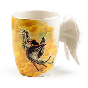 Mug à Anse Décorée -  ailes d'ange blanches avec décalque d'ange 