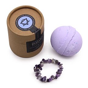 Bombe de Bain avec Bracelet Amethyste - Beurre de karité Lavande et Arbre à thé