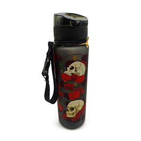 Gourde 600ml en Plastique Renforcé avec Bouton-poussoir - Skulls & Roses