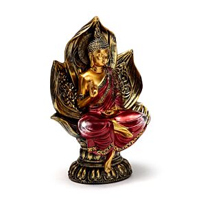 Figurine Boudha Thaïlandais Rouge & Doré - Lotus