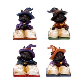Chat Sorcier Noir Lisant Livre de Sorts