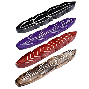 Porte-encens Attrape-cendres Bois de Manguier pour Bâtons d'Encens - Plume Sculptée