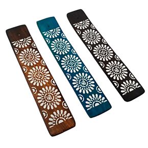 Porte Encens Attrape-cendres en Bois de manguier - Motif Fleur