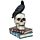 Figurine Corbeau Debout sur Crânes et Livres Empilés
